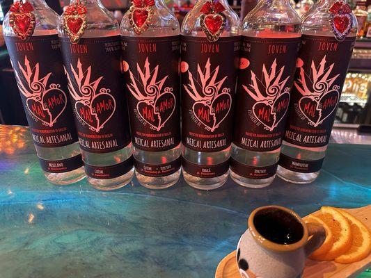 Full lineup of mezcals from Mal de Amor