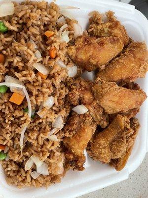 Shrimp Fried Rice with Fried Chicken Wings (no sauce/plain)