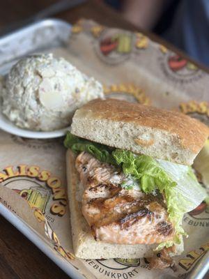 Salmon focaccia sandwich with the deviled egg potato salad. Delicious!