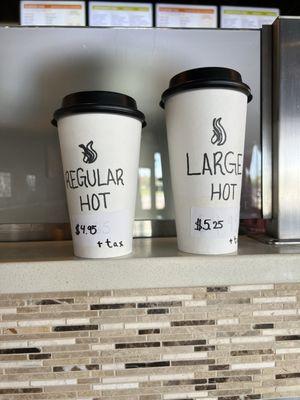 Hot drink sizes