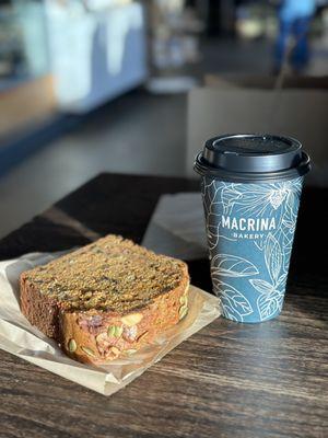 Pumpkin loaf and a mocha (always Mexican)