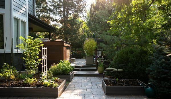 Walkway with edible gardens throughout - Design and built by Harvester Landscapes