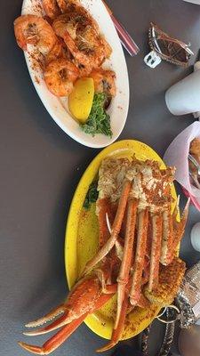 Snow crab special which came with a basket of hush puppies and stemmed peel and eat shrimp