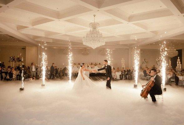 Cold Spark Machines and Low-lying fog machine rentals available.  Perfect for wedding and father and daughter  
Quinceañera dance.