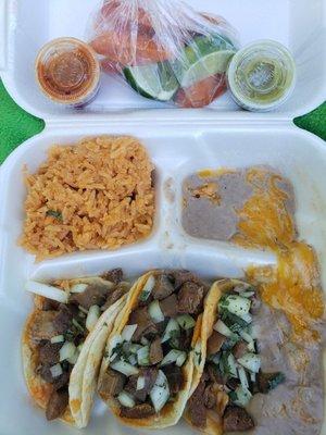 Taco platter with the extra veggies they offer.