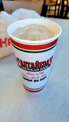 Horchata Agua Fresca Med. $2.30 (04/23/22). @CastanedasMexicanFood #PalmDesert #MexicanFood #CheapEats #FoodPorn