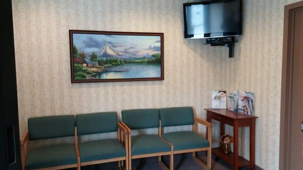 Our waiting room. Enjoy TV and Wi-Fi while you wait!