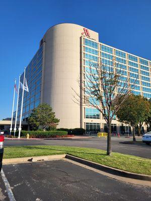 The building from the complimentary parking lot