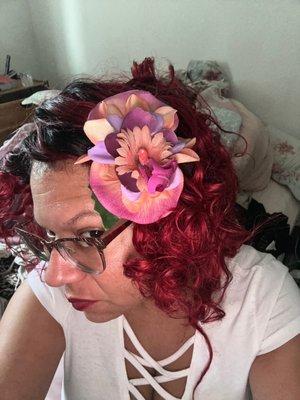 Flowers bought from Dollar tree I used to make a hair barrette.