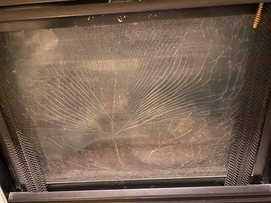 Cracked fireplace glass