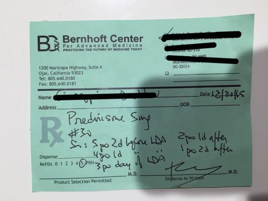 The prescription he gave me the first and only day I met the doctor. He didn't suggest me any tests. He didn't do any diagnose that day.