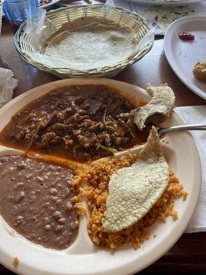 Carne Molcajete . Homemade tortillas