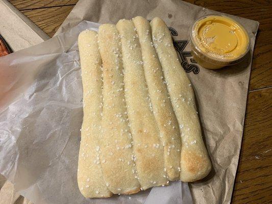 Breadsticks. Underbaked but tasted better than they look.