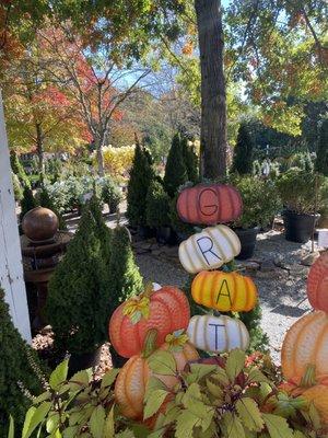 Garden decorations and trees and bushes