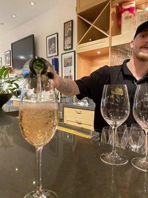 Kenny pouring the champagne.. HMB Wine & Cheese Company CA.. Clos De La Tech Sat 7/10/2021