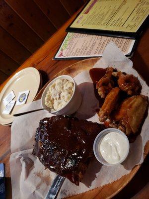 Thursday Special, 1/2 rack of ribs and wings with two sides (fries not pictured)