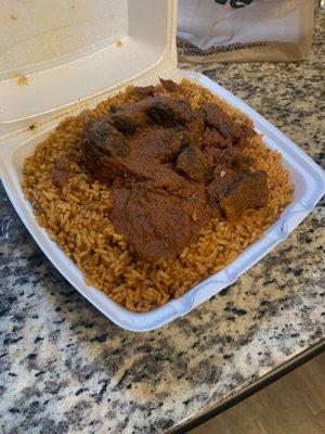 Beef with jollof rice