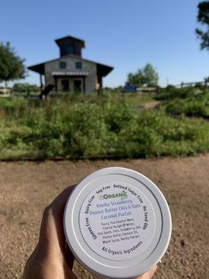 Enjoying a Coconut Parfait treat among wildflowers in Katy, Texas