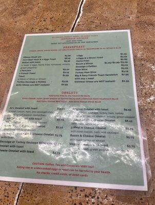 The menu with prices and phone number they do takeout also