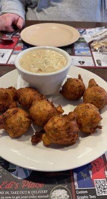 Clam cakes and chowder