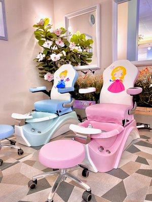 Kids love sitting in the princess chairs for their pedicure