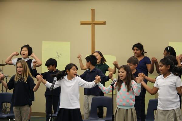 Fourth Grade leading Monday morning Chapel!