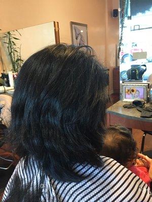 Before cutting shape into the hair, she is very trusting in always letting me cut freely, always satisfied!!!