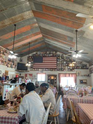 A view from inside the restaurant showing the military style architecture.