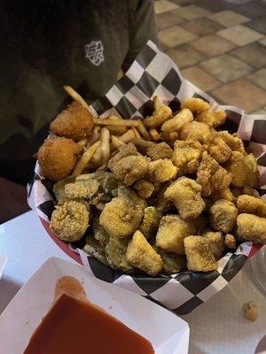 Fried Gulf Shrimp/Catfish Combo. Added side of fried pickles. My husband said it was Great!