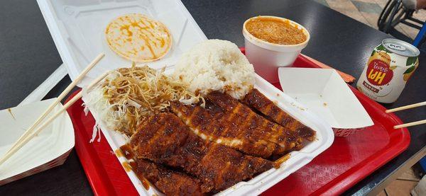 Chicken Katsu plate side of tteokbokki w/ mozzarella