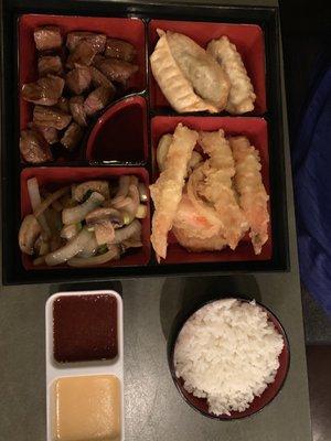 Steak and shrimp bento