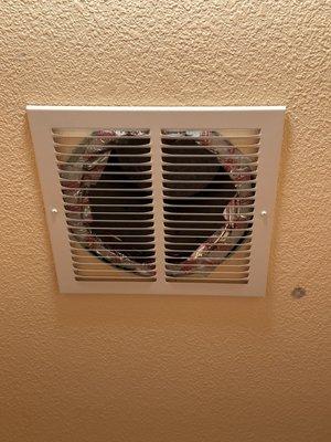 Water dripping via vent after heater turns on. One dark appeared after leaking.