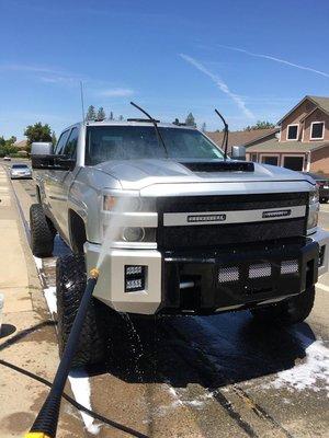 Truck exterior detailing with clay bar and wax