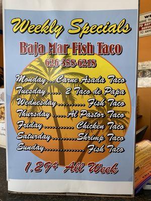 Menu.  Weekly specials.