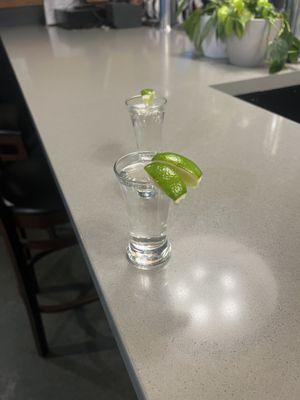 Two shots of tequila