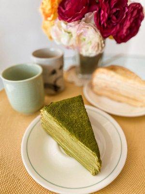 matcha mille crepe cake