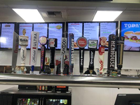 Beers on tap in a country grocery store with a full service bar and grill !