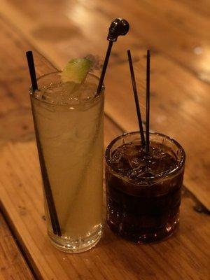 Mojito with pine & ginger root | Root Cellar with black licorice Jager, sarsaparilla, vanilla & orange succulence.