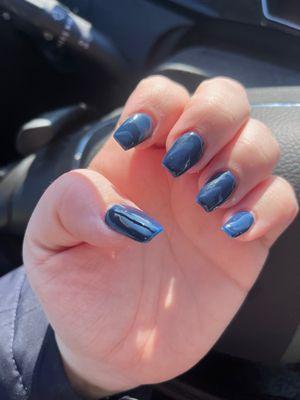 Navy acrylic coffin shape nails with shellac