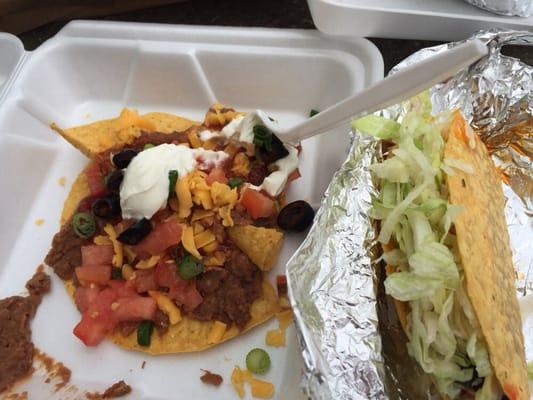 Bean tostado and beef taco supreme.