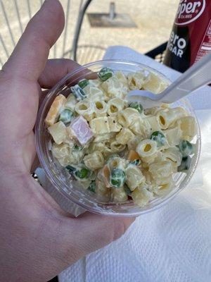 Macaroni salad with ham, cheese and peas. Delicious!