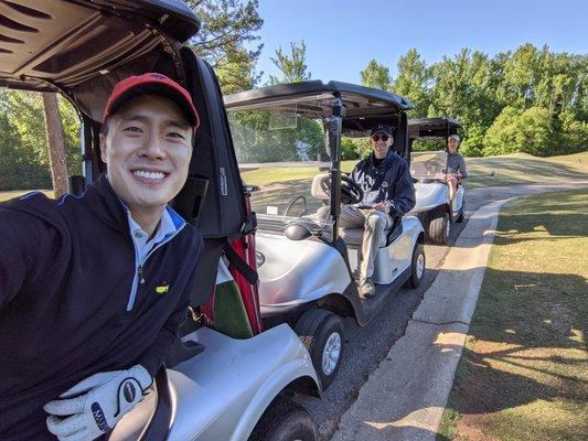 Due to the COVID-19 pandemic, each golfer gets their own golf cart.