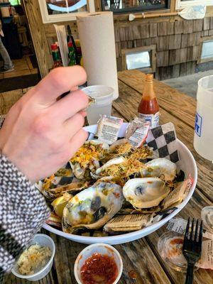 St Cheddar and SGI steamed oysters