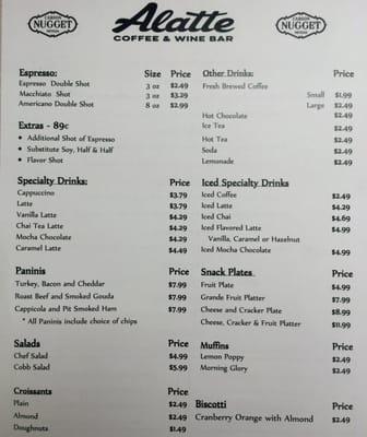 Food and drink menu