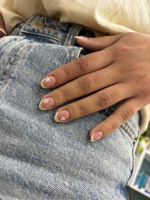 French design with flowers on natural nails