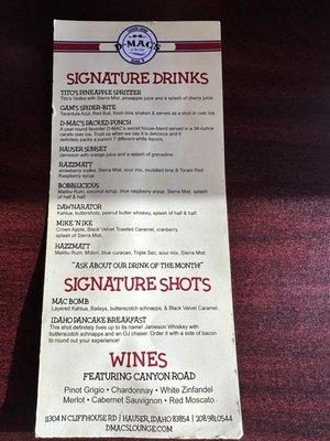 Cocktail menu 8/21/24