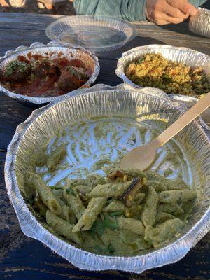 Pesto, quinoa, meatballs