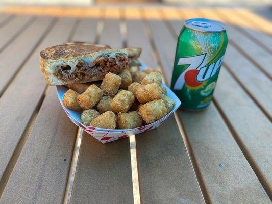 Beef Grilled Cheese with Tater Tots