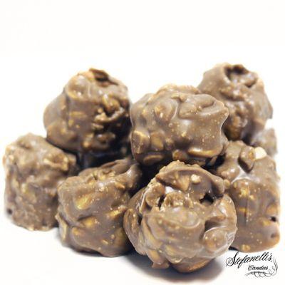 Our "clusters" are chocked full of nuts and covered with our smooth milk or dark chocolate.