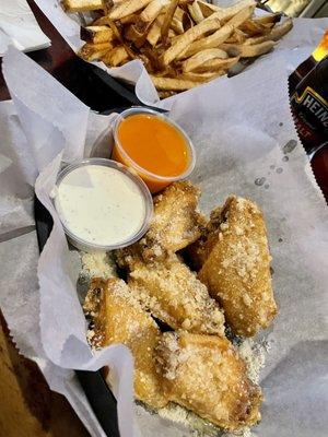 Garlic butter parm wings and fresh cut fries